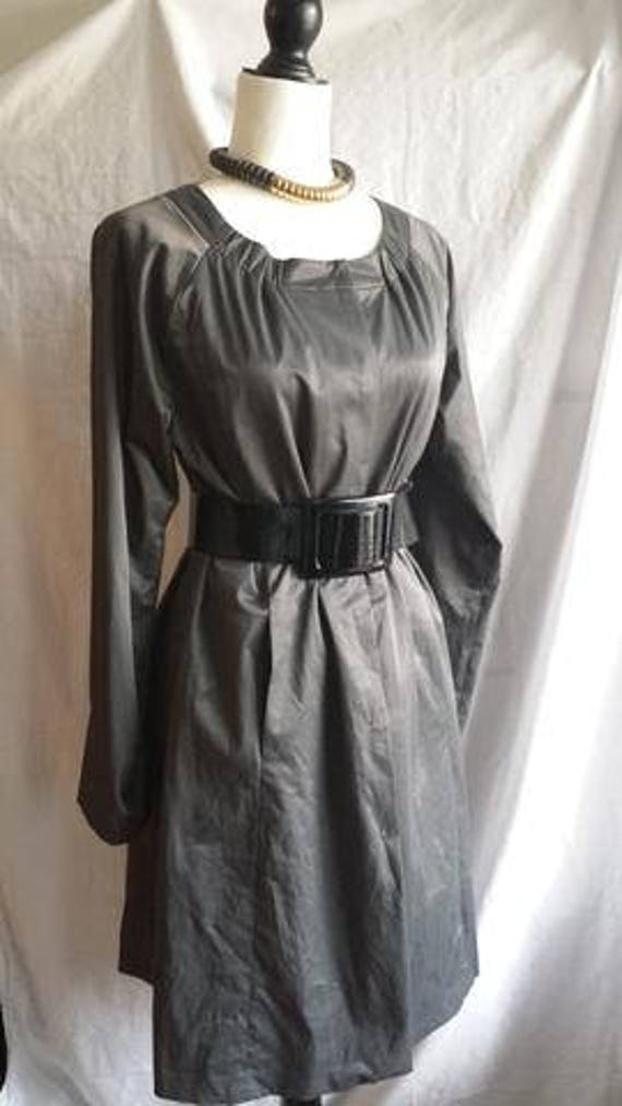 Eileen Fisher sharkskin coat dress with pockets.