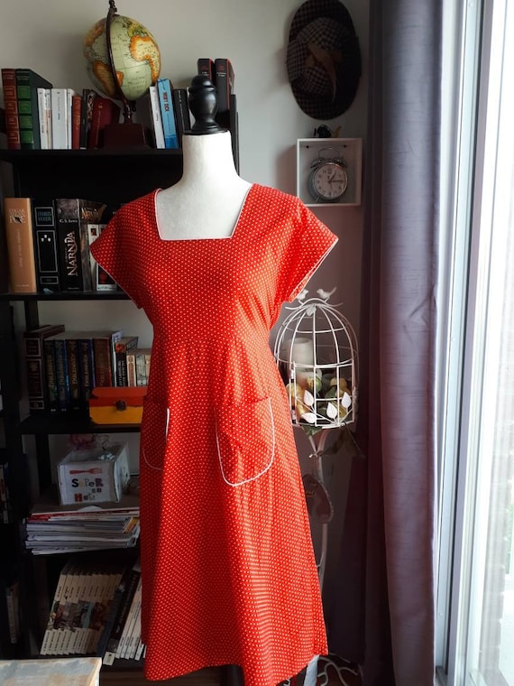 Red swiss dot summer dress