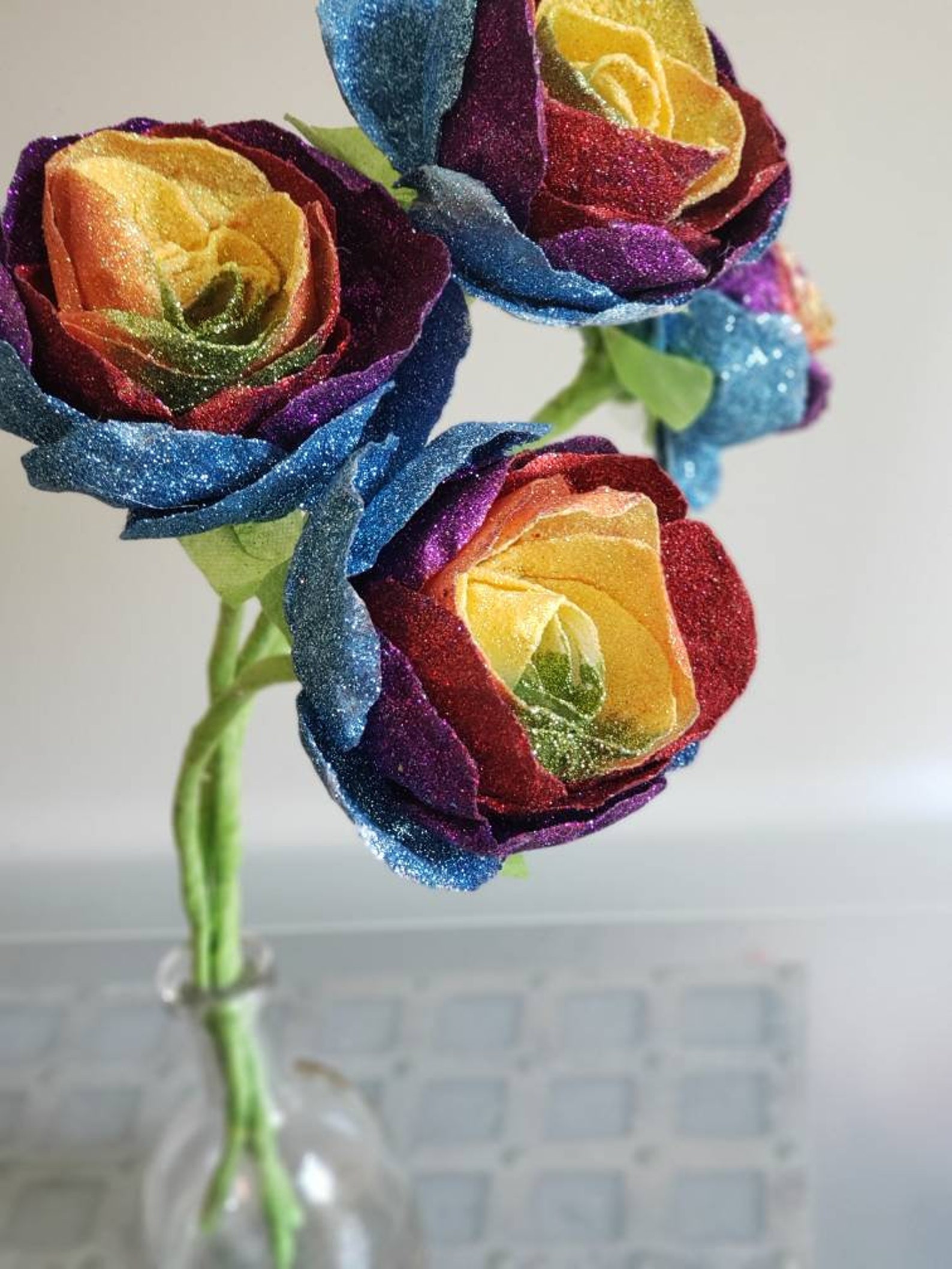 Rainbow Long Stem Flower Etsy