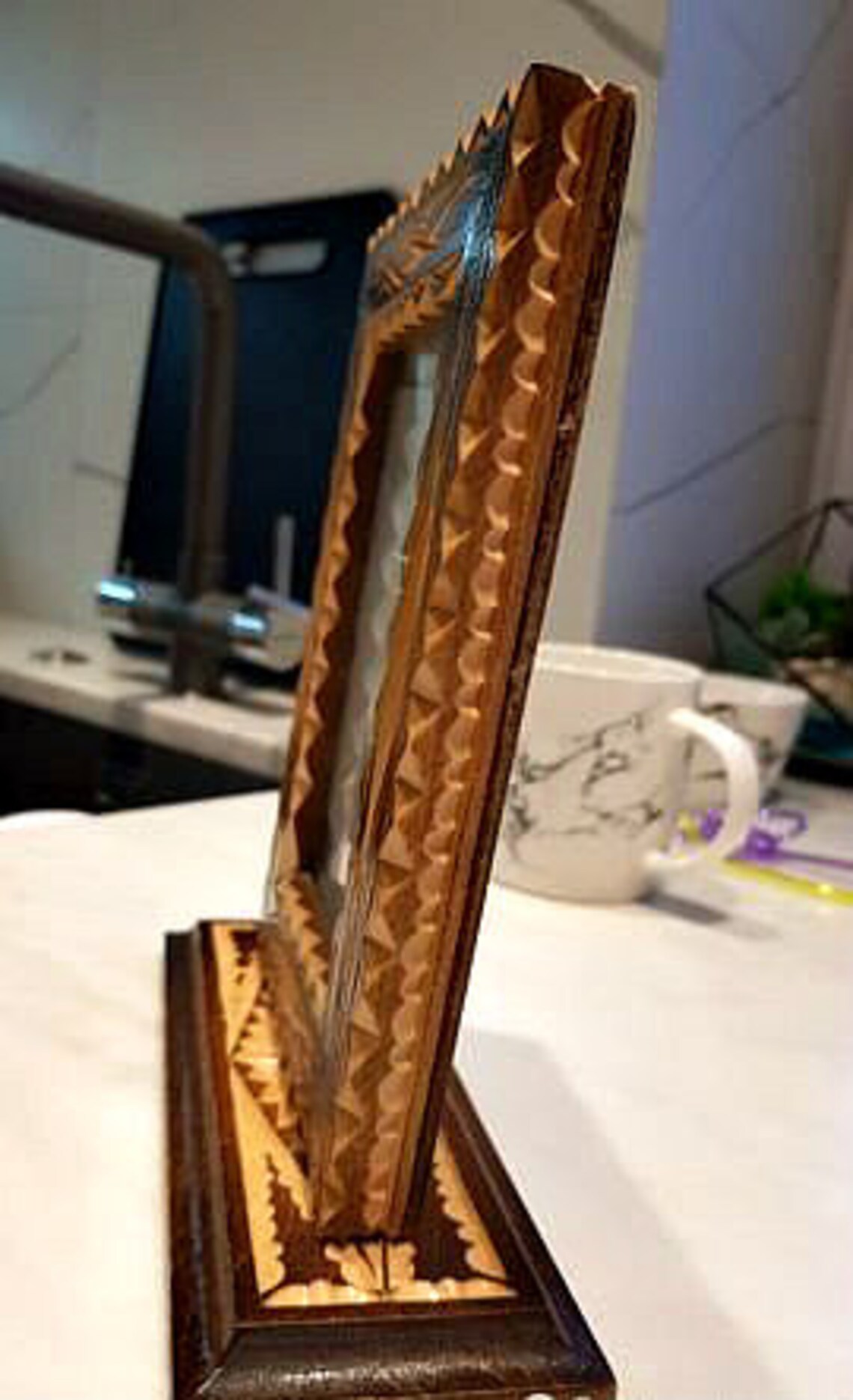 Photo frame tabletop wood carving. Handmade carved artistic Etsy