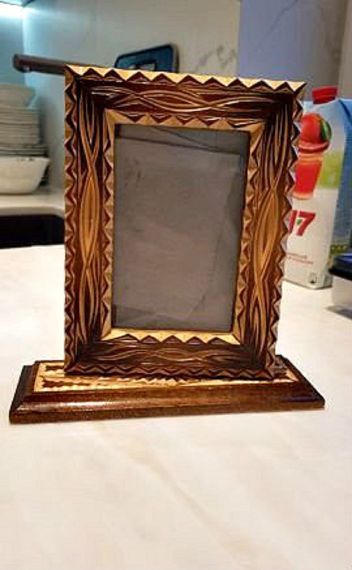 Photo frame tabletop wood carving. Handmade carved artistic Etsy