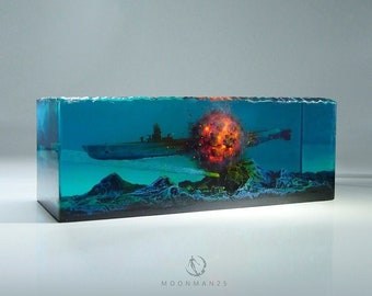 Resin Skulptur Unikat Explosion Dekoration Kriegsschiff U-Boot Militär Für Ihn Mann Jungen Geschenk Modell Ozean Miniatur Diorama