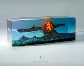 Kunstharz Skulptur einzigartig Kriegsschiff U-Boot Militär Vatertag Für ihn Mann Jungen Geschenk Kunst Modell Miniatur Ozean Explosion Diorama