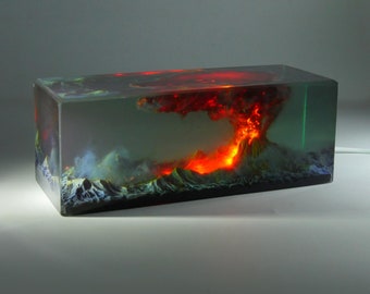 resin sculpture Volcano Diorama eruption magma mountains For her him Unique Night light Natural landscape gifts art lamp miniature landscape