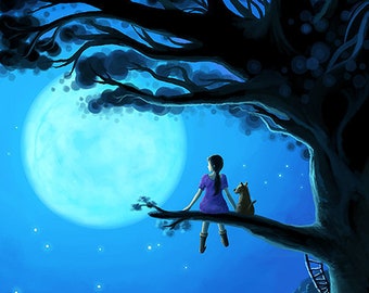 Painting, illustration, digital download, poster, original, digital painting, Sky, clouds, Home Decor Art, Fantasy, fairy tale, girl