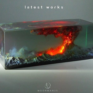 resin sculpture Volcano eruption magma mountains For her him Unique Night light Natural landscape Diorama gifts art lamp miniature landscape