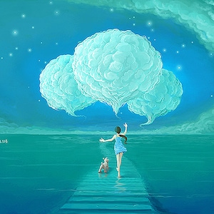 Painting, illustration, digital download, poster, original, digital painting, Sky, clouds, Home Decor Art, Fantasy, fairy tale, girl
