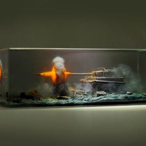 WW2 Tiger Tank Resin Diorama Lamp, Military Sculpture Art