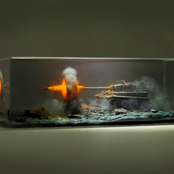 WW2 Tiger Tank Resin Diorama-lamp, militaire beeldhouwkunst