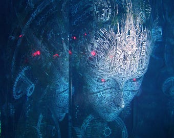 Żywiczna rzeźba robota Cyberpunk: wyjątkowa lampa artystyczna z droidem AI