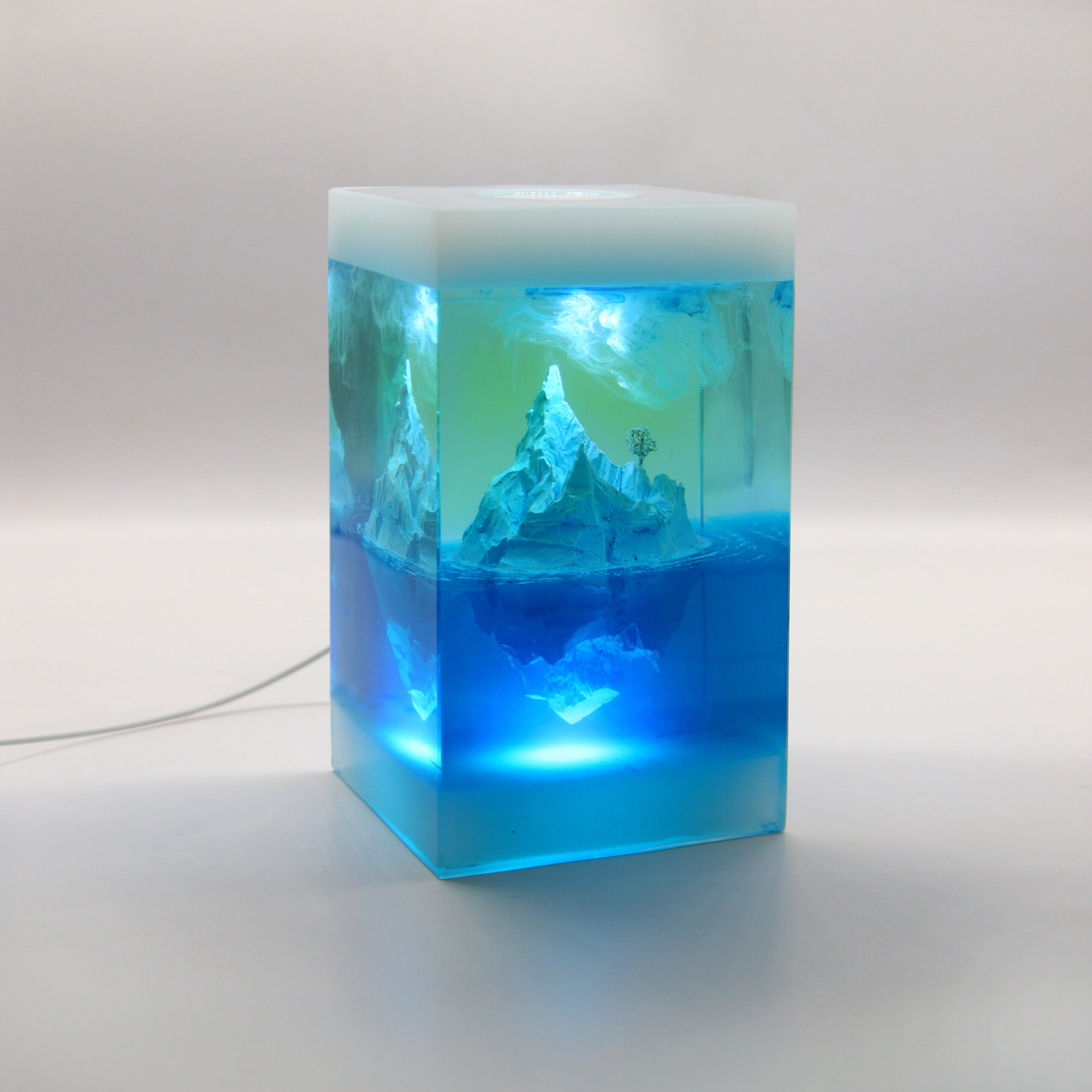 Art lamp decor Resin lamp Resin art Unique lamp Cube Etsy