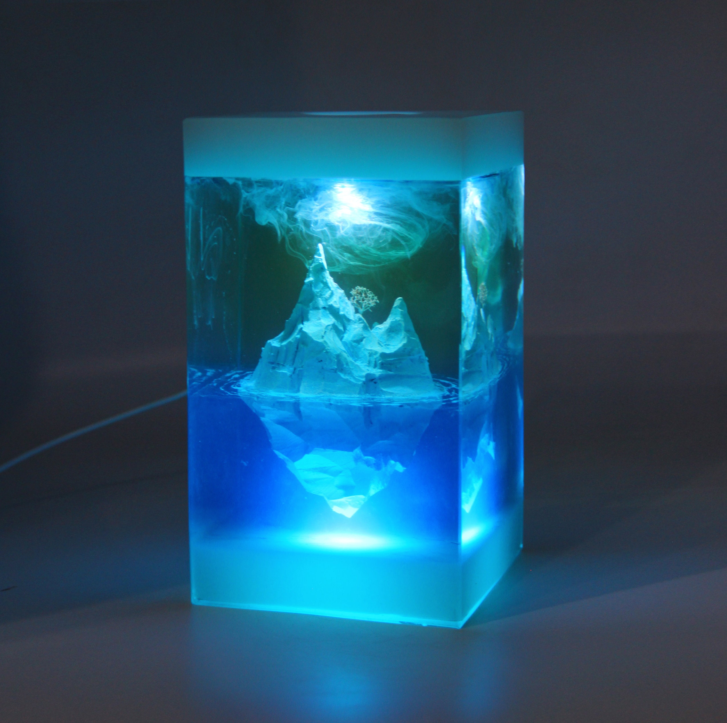 Art lamp decor Resin lamp Resin art Unique lamp Cube Etsy