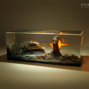 Sherman Fury Tank Resin Diorama Lamp, WW2 Military Sculpture