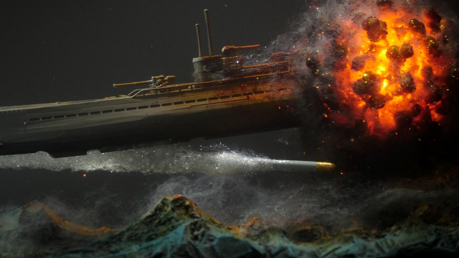 Sub Exploding WWII U-boat Diorama, Resin Submarine Explosion, Resin Lamp, Military ...