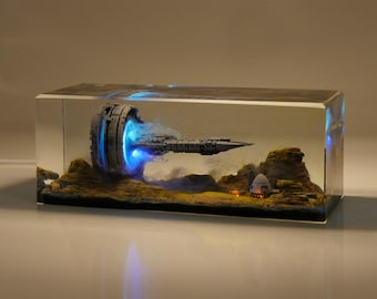 spaceship star gate Jumpgate Futuristic Mars Diorama Lamp Sci-Fi scene Night Lights resin sculpture For him Unique gifts art Collectibles
