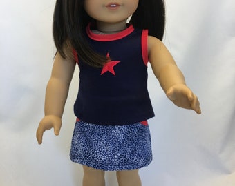 Doll top and knee-length skirt;  Fits 18-inch doll; 2 pc. outfit; Homemade and ready to ship