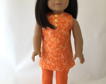 Two piece tunic dress and leggings outfit; 18 inch doll clothes; Homemade; Ready to ship,