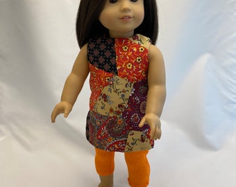 Two piece tunic dress and leggings outfit; 18 inch doll clothes; Homemade; Ready to ship,