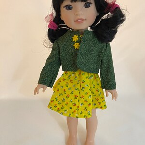 Doll dress and jacket; fits American Girl Wellie Wisher Dolls; 14 inch hard body doll;  homemade and ready to ship