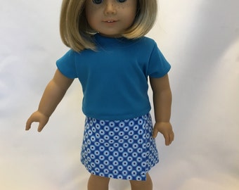 Doll top and knee-length skirt;  Fits 18-inch doll; 2 pc. outfit; Homemade and ready to ship