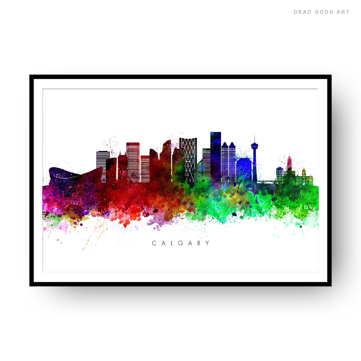 Calgary Watercolor Skyline 2 Multicolor on White Etsy
