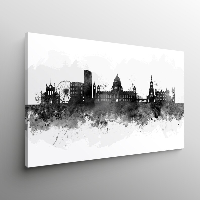 Belfast CANVAS Watercolor Skyline City Art Silhouette Box Etsy UK