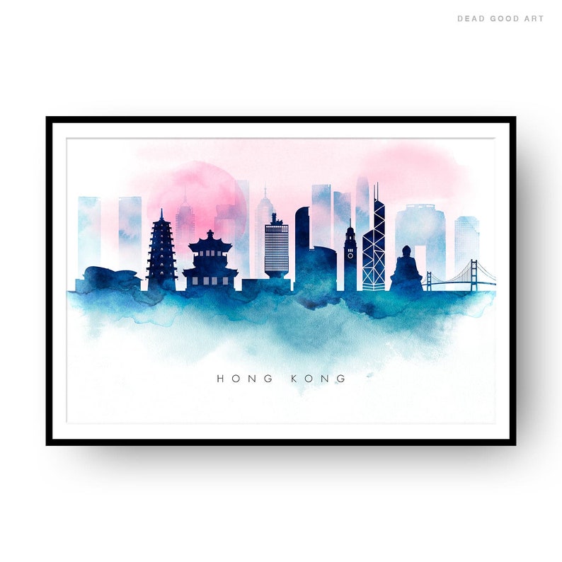 Hong Kong Skyline Sunset Hong Kong Print Hong Kong Poster Etsy