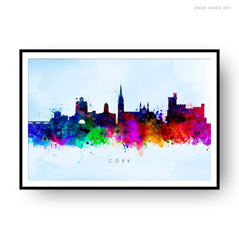 Cork Skyline Black & White Watercolor Print Cork Poster Art Etsy
