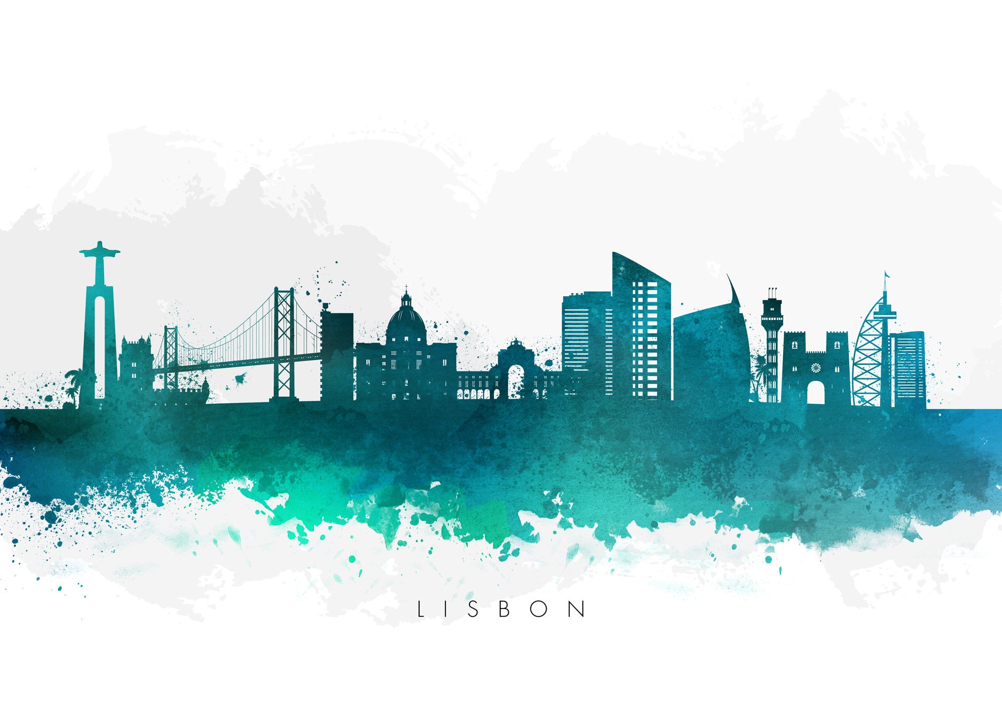Lisbon Skyline Lisboa Lisbon Portugal Cityscape Art Print Etsy