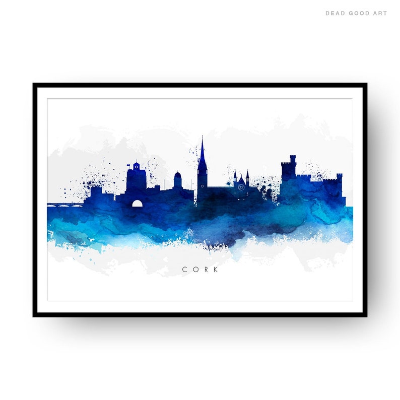 Cork Skyline Black & White Watercolor Print Cork Poster Art Etsy