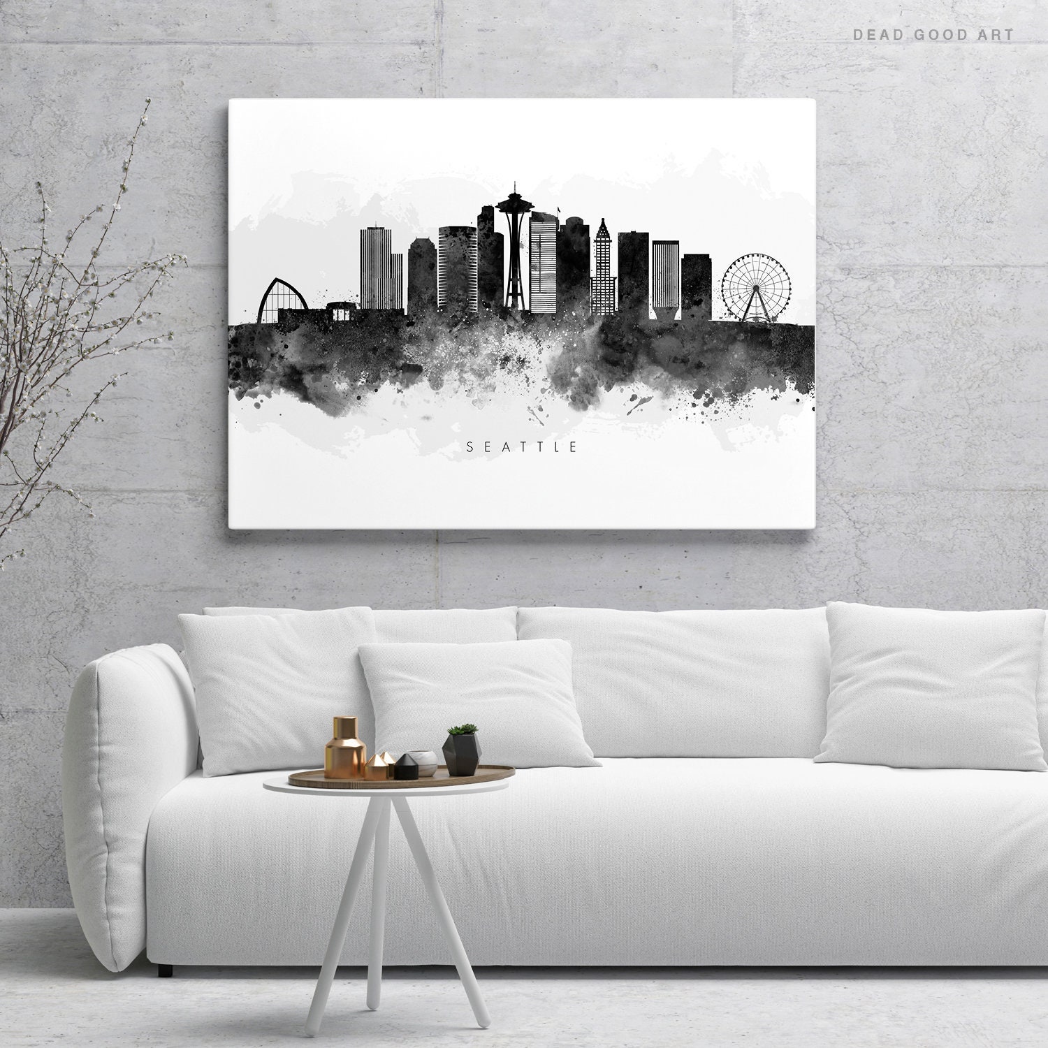 Seattle Skyline PRINTABLE Black & White Watercolour | Etsy