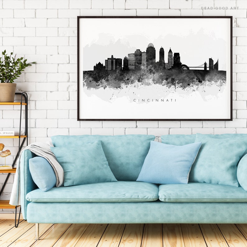 Cincinnati Skyline PRINTABLE Black & White Watercolour Ohio | Etsy