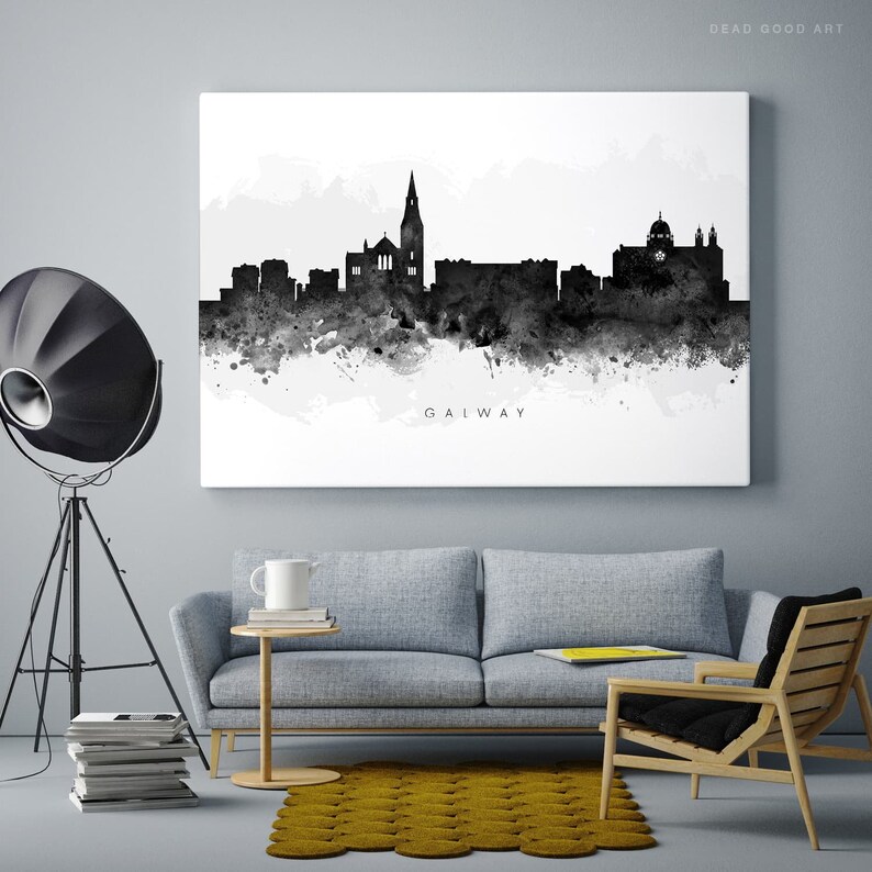 Galway Skyline Black & White Watercolor Print Galway Poster Etsy