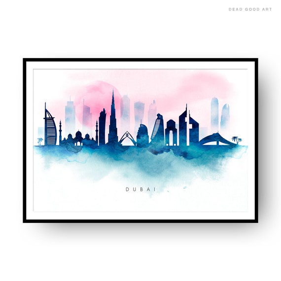 Dubai Skyline Wall Art Dubai Skyline Black and White Watercolour Art Poster Print Dubai Skyline Wall Decor Dubai Skyline Print
