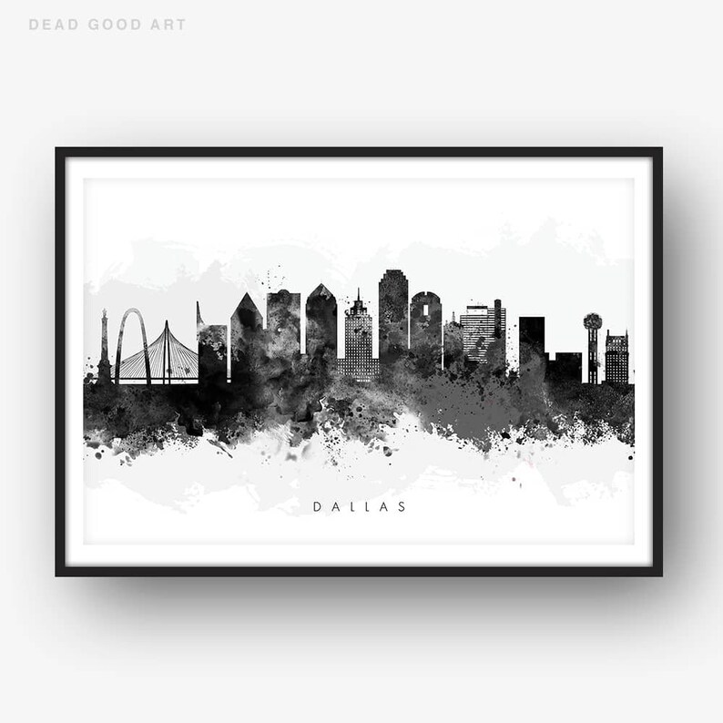 Dallas Skyline Black And White Dallas Texas Cityscape Art Etsy
