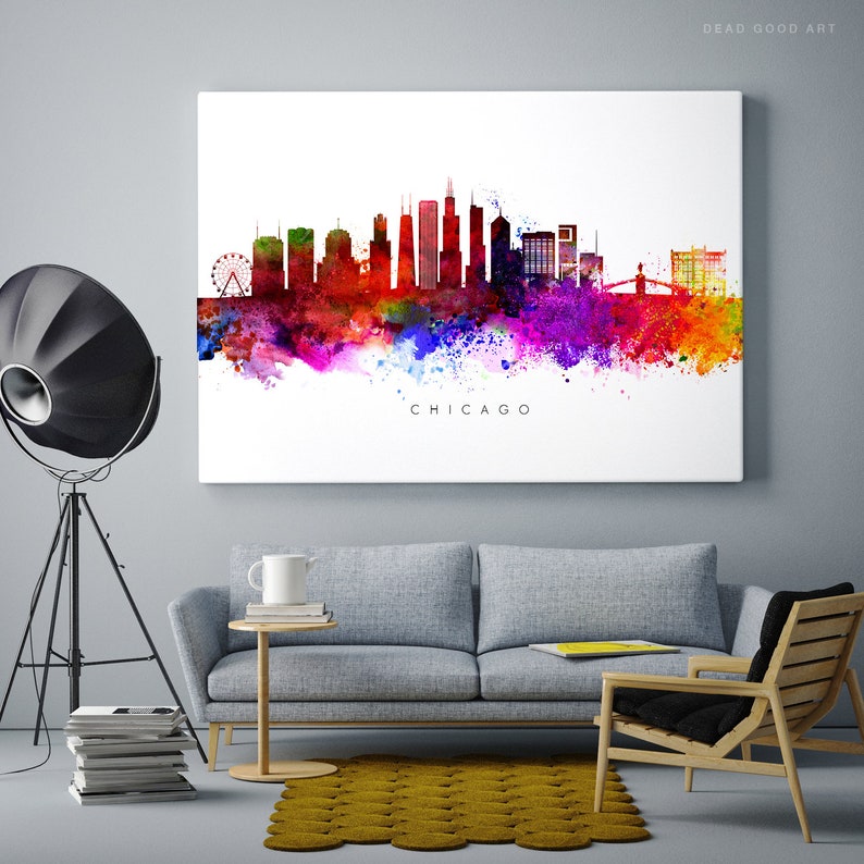 Chicago Skyline PRINTABLE Multicolor on White Watercolour - Etsy