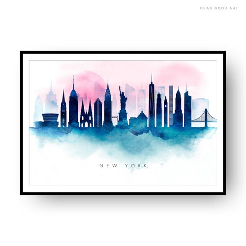 NYC Wall Art New York Skyline Watercolor Cityscape Etsy