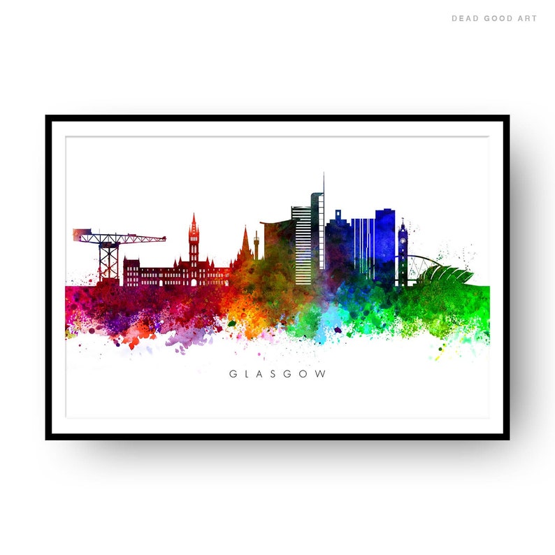 Glasgow Skyline Cityscape Art Print Wall Art Watercolor Etsy UK