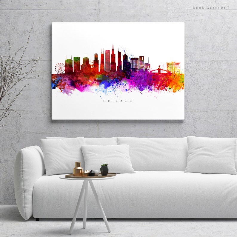 Chicago Skyline PRINTABLE Multicolor on White Watercolour - Etsy