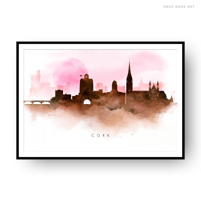 Cork Watercolor Skyline Sunset Print Cork Cityscape Poster Etsy