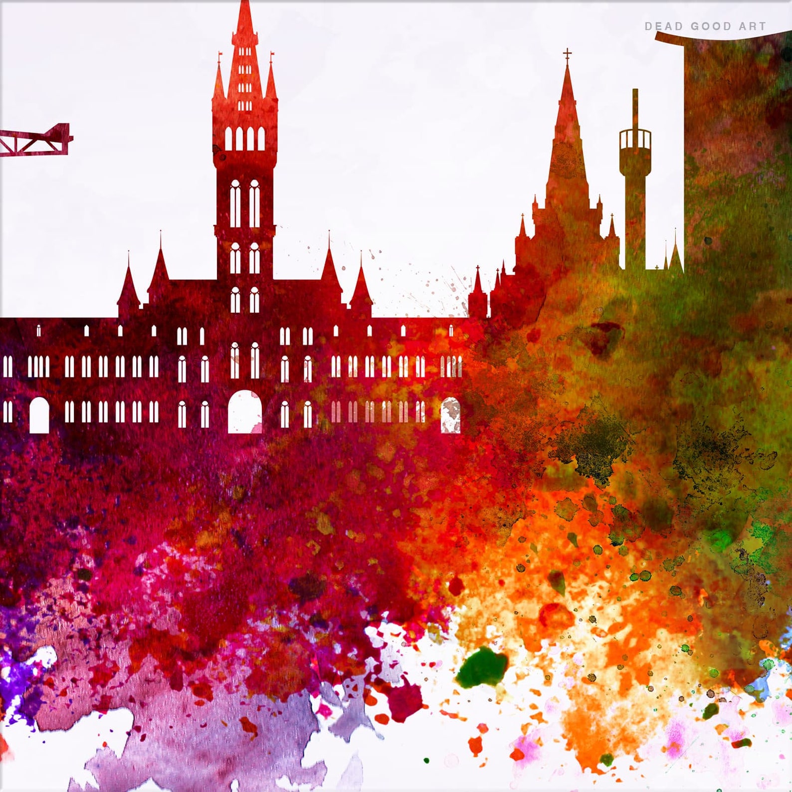 Glasgow Skyline Cityscape Art Print Wall Art Watercolor Etsy