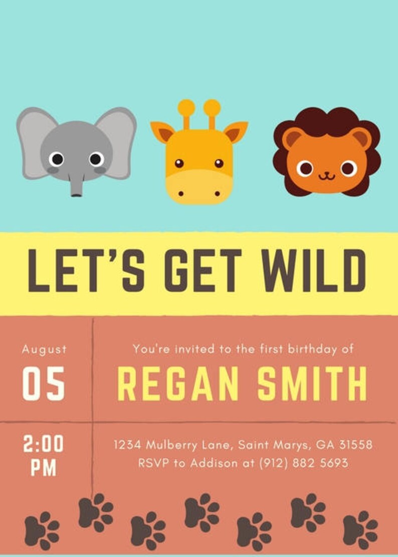 CustomizablePrintable File 5x7 in. animal invitation | animals Animals Birthday Invite giraffe invitation zoo birthday invitation