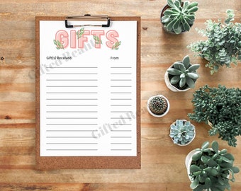 Shower Gift List bold [INSTANT DOWNLOAD] | gifts received, gift log, baby shower, bridal shower, birthday gifts, list of gifts, shower decor