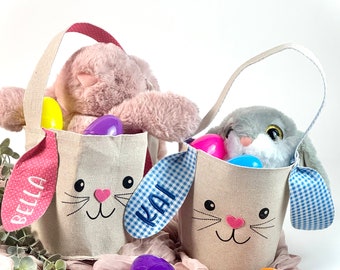 Personalized Embroidered Bunny Easter Baskets | name, custom, first Easter, ears, gift, newborn, baby, kid, Easter bucket, Easter gift