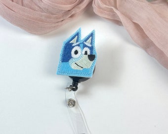 Blue dog feltie badge reel | nurse badge, work badge, teacher badge, doctor badge, ID badge clip, coworker gift, retractable badge, topper,