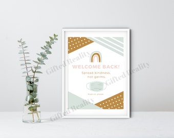 Welcome back to school Sign [DIGITAL DOWNLOAD/Printable] | social distancing, masks, mask up, safety, germs, classroom, teacher