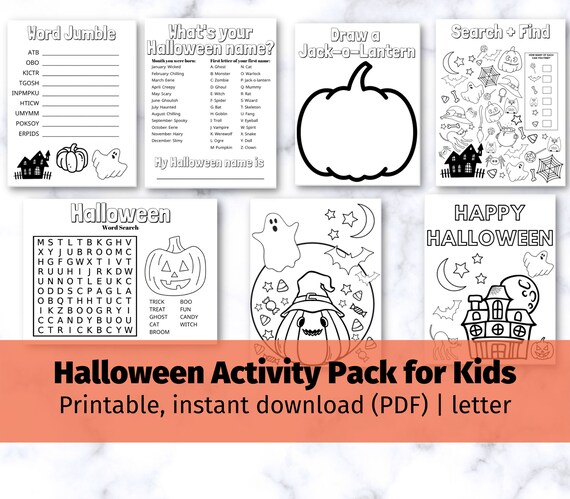 Printable Halloween Activity Sheet Pages for Kids Kid - Etsy
