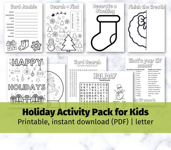 Printable Holiday Activity Sheet Pages for Kids Kid | Etsy