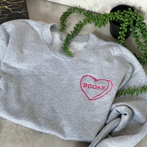 Bookish heart embroidered sweatshirt book lover, reader, acotar, gift for book lover, booktok shirt, hoodie image 1
