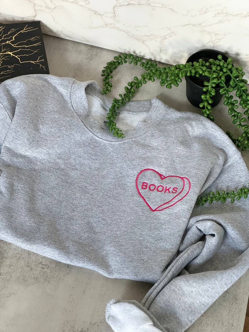 Bookish heart embroidered sweatshirt book lover, reader, acotar, gift for book lover, booktok shirt, hoodie image 1